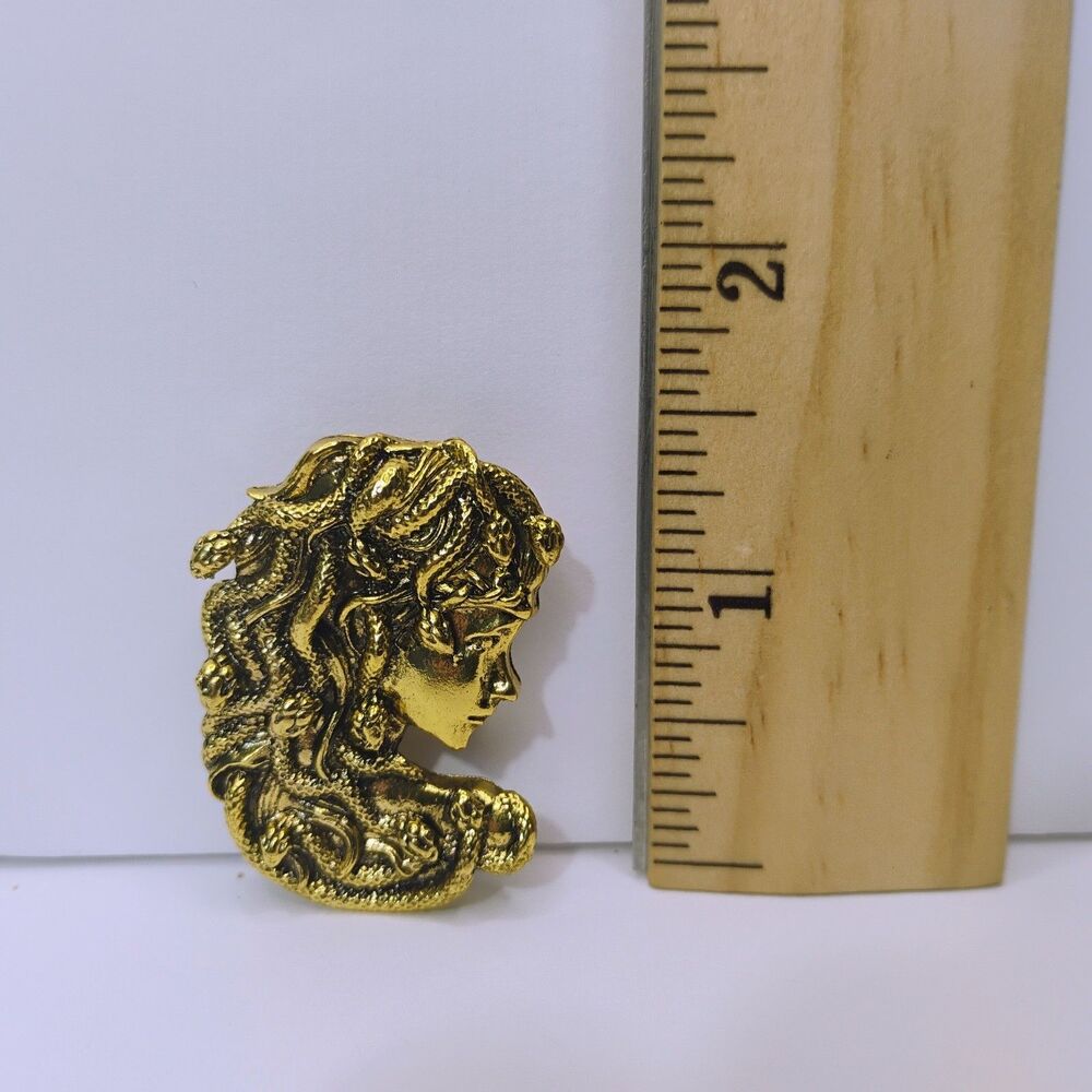 Golden Medusa Brooch Greek Mythology Snake Woman Pin & Pendant Necklace Charm - Picture 3 of 8